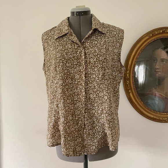 Vintage Taupe Floral Blouse Size M - Picture 2 of 4